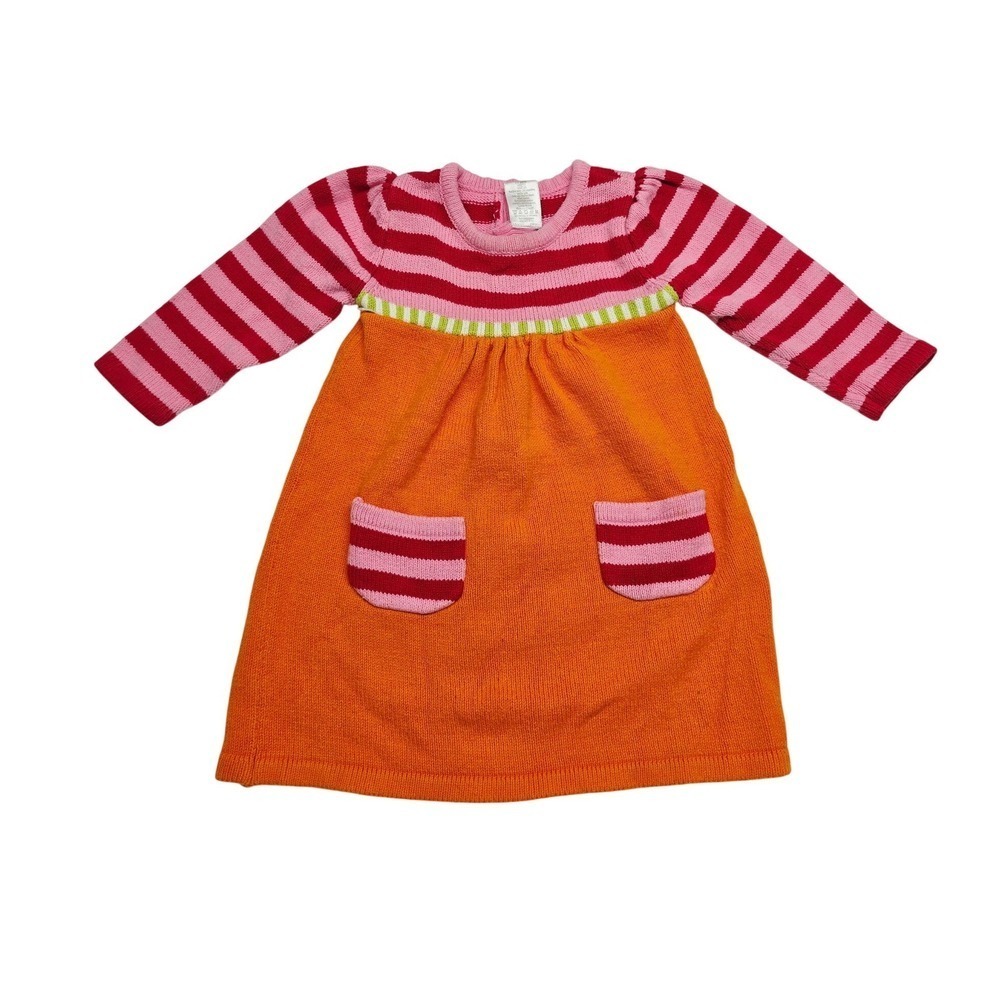 Gymboree Girls Orange Pink Striped Knit Sweater Dress 12-18 Months - Picture 1 of 4
